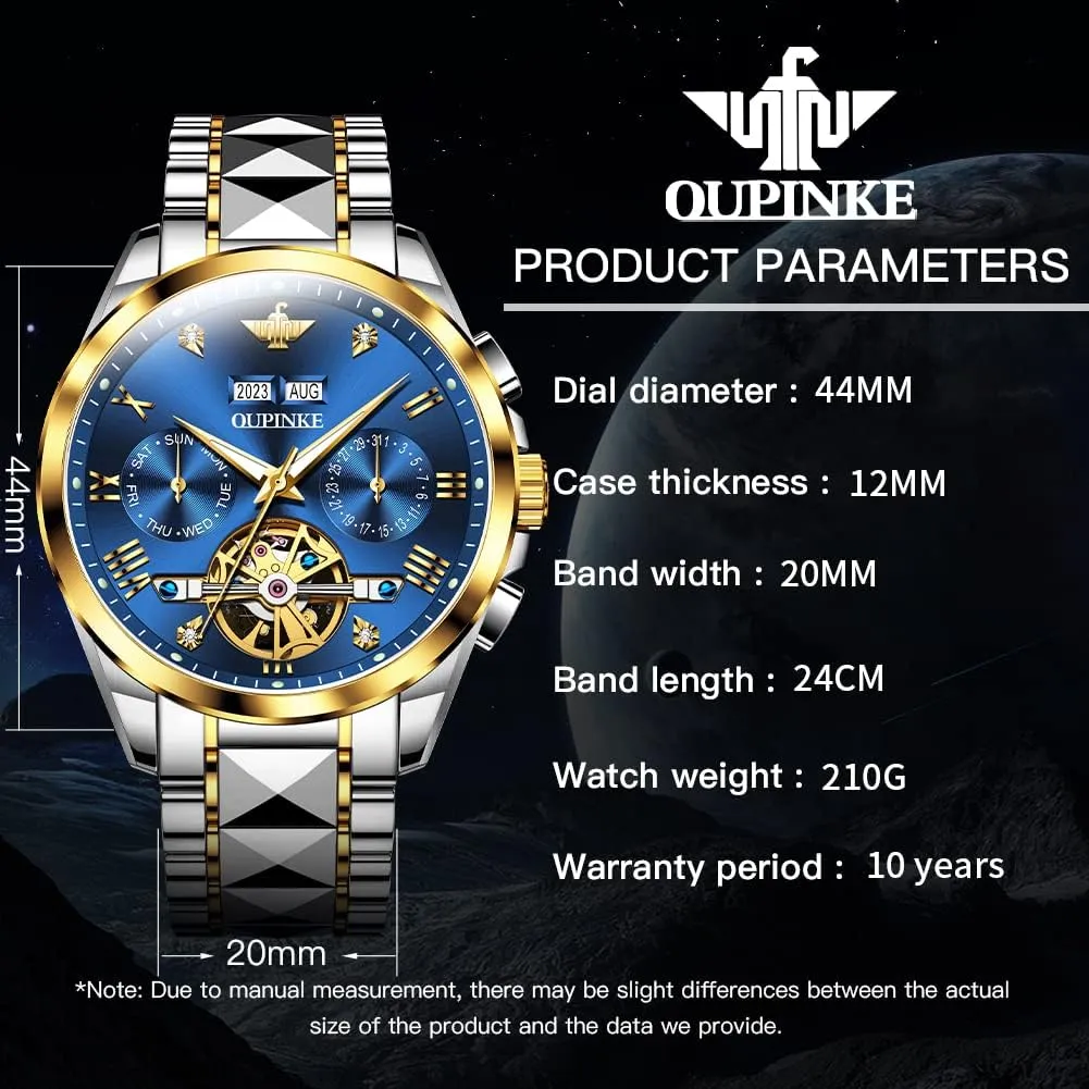Mechanical Self Winding Luxury Business Dress Wrist Watch Diamond Tungsten Steel Sapphire Crystal Calendar Waterproof purchase Luminous OUPINKE Automatic Watches for Men Skeleton 