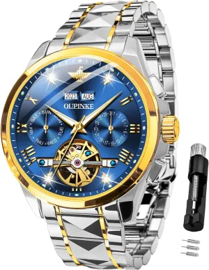 Mechanical Self Winding Luxury Business Dress Wrist Watch Diamond Tungsten Steel Sapphire Crystal Calendar Waterproof purchase Luminous OUPINKE Automatic Watches for Men Skeleton 