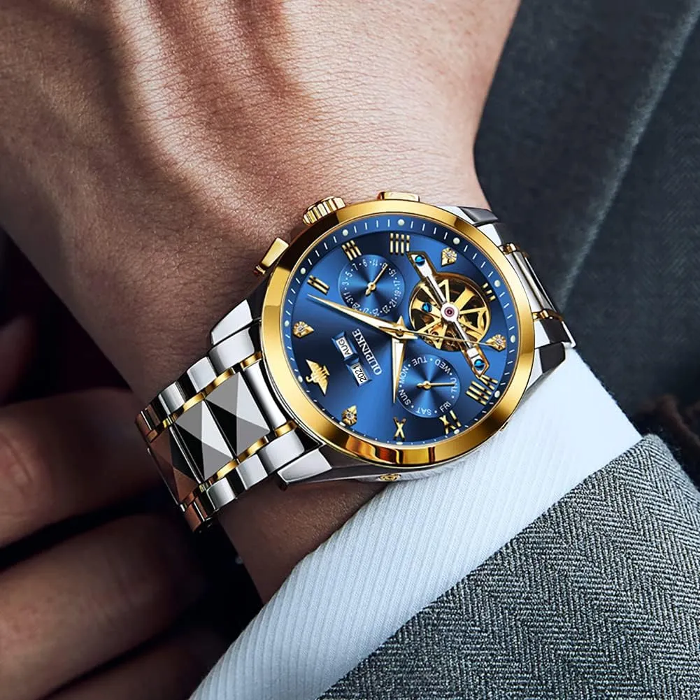 Mechanical Self Winding Luxury Business Dress Wrist Watch Diamond Tungsten Steel Sapphire Crystal Calendar Waterproof purchase Luminous OUPINKE Automatic Watches for Men Skeleton 