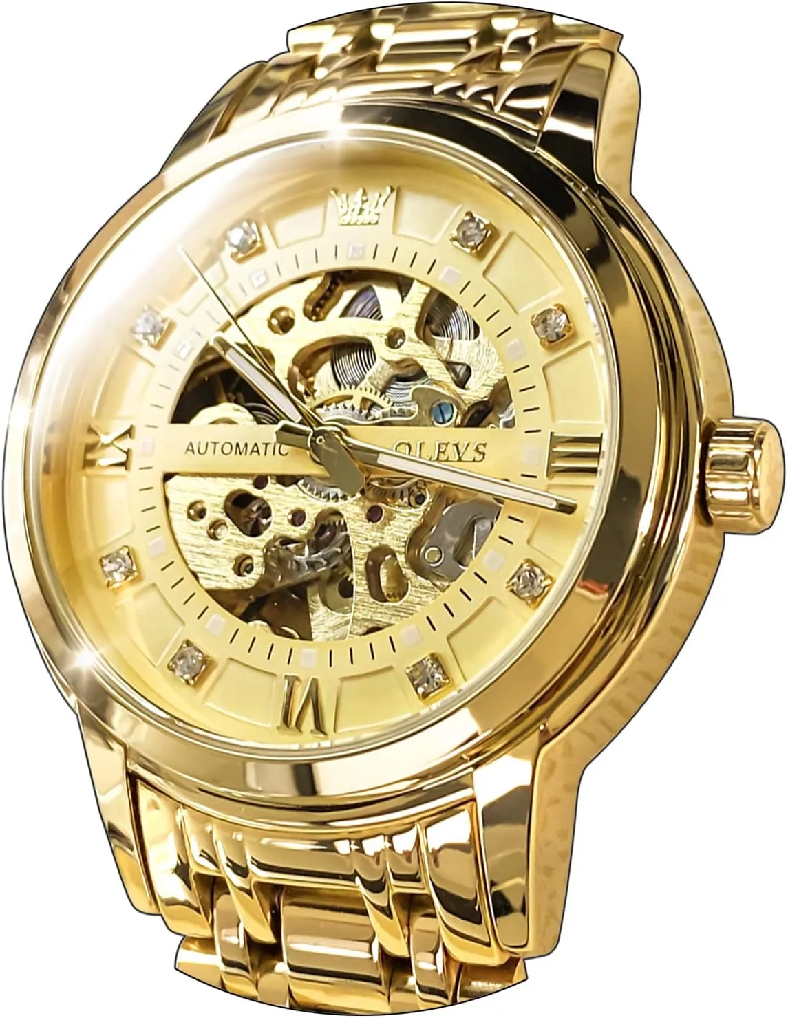 Mechanical self Winding Luxury vision monopoly sizable warmth overt Dress Stainless Steel Waterproof Luminous Wrist Watches OLEVS Men??s Gold Skeleton Watch Automatic 