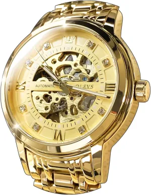 Mechanical self Winding Luxury vision monopoly sizable warmth overt Dress Stainless Steel Waterproof Luminous Wrist Watches OLEVS Men??s Gold Skeleton Watch Automatic 