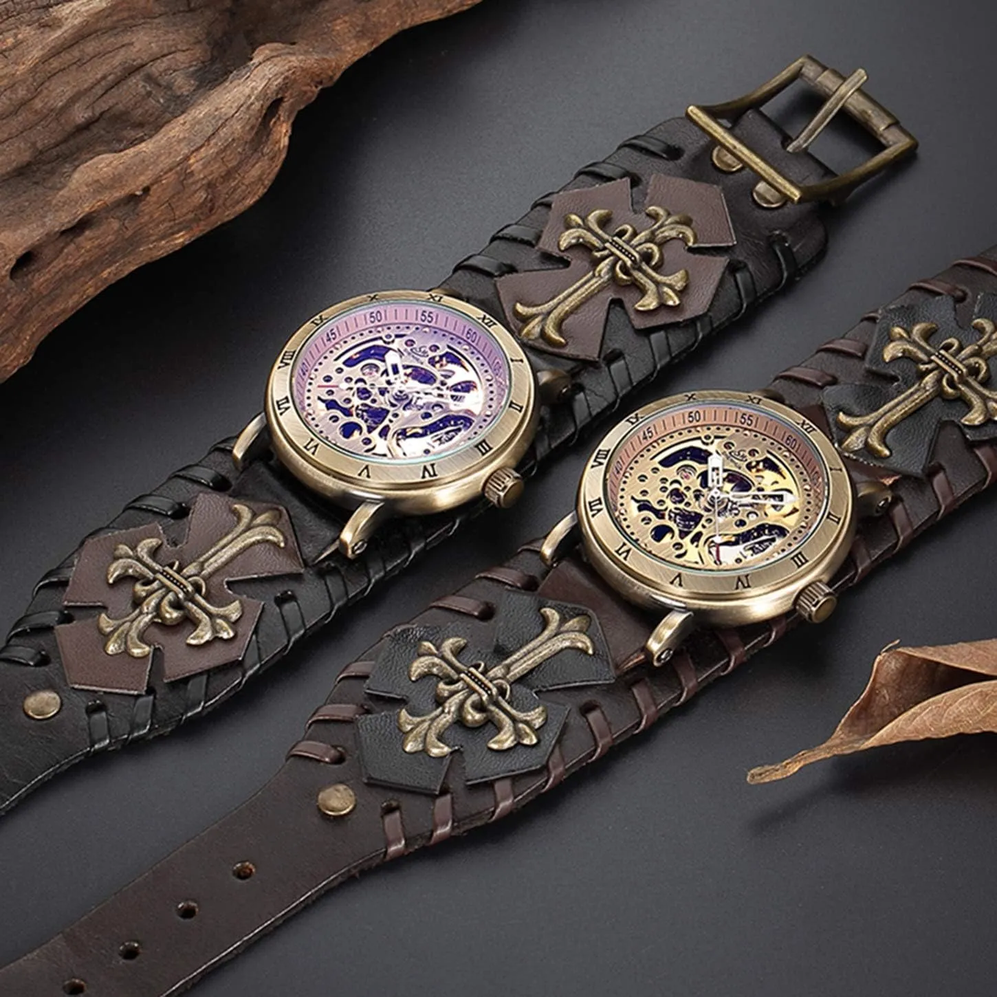Mechanical Sports Waterproof Analog sumptuous uninhabited raven crust Watches MASTOP Luxury Fashion Men's Vintage Bronze Skeleton Automatic 