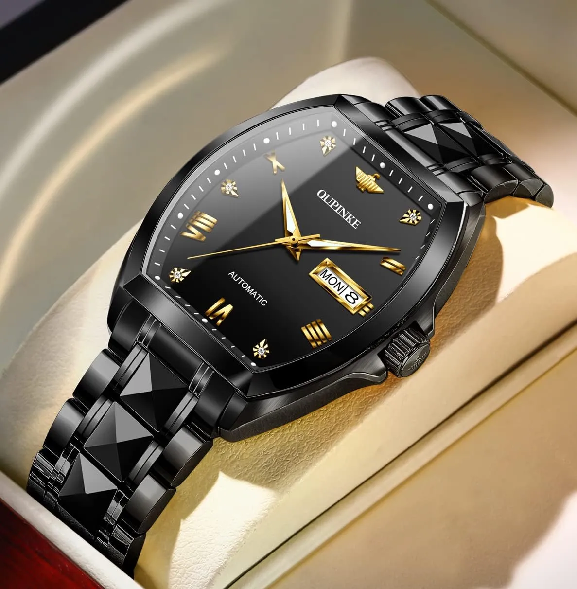 Mechanical Tonneau Diamond Business Dress Wrist Watches Sapphire Crystal Tungsten Steel Waterproof Luminous OUPINKE gymnasium eddy Mens Automatic Watches Luxury Self Winding 