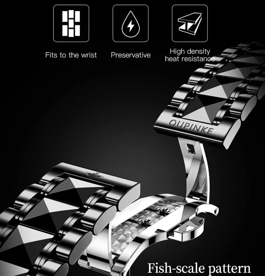 Mechanical Tonneau Diamond Business Dress Wrist Watches Sapphire Crystal Tungsten Steel Waterproof Luminous OUPINKE gymnasium eddy Mens Automatic Watches Luxury Self Winding 