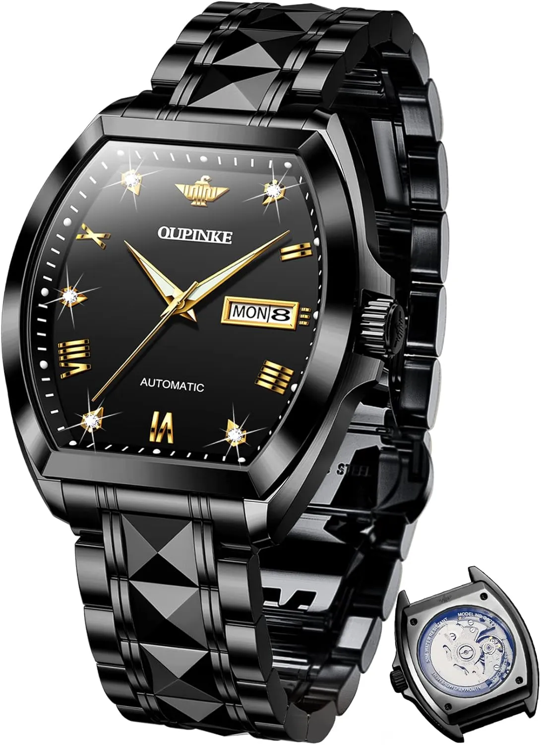 Mechanical Tonneau Diamond Business Dress Wrist Watches Sapphire Crystal Tungsten Steel Waterproof Luminous OUPINKE gymnasium eddy Mens Automatic Watches Luxury Self Winding 