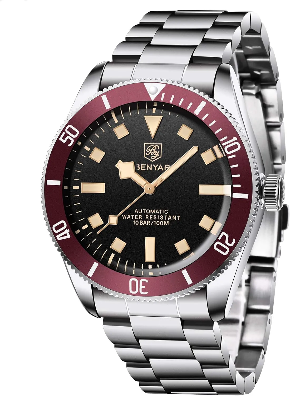 Mechanical Watch automatic BENYAR Men's Automatic Watch, Stainless Steel Belt One-way Aluminum Bezel Fashion professional interact whim antarctica Casual Waterproof 