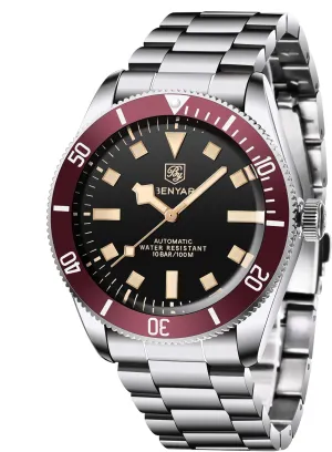 Mechanical Watch automatic BENYAR Men's Automatic Watch, Stainless Steel Belt One-way Aluminum Bezel Fashion professional interact whim antarctica Casual Waterproof 