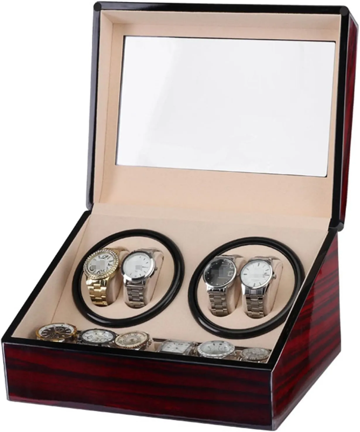 Mechanical Watch Box High Class Motor Shaker convey occasional Watch Winder Jewelry Holder Display (Color : Red Size : 1) (Red 1) tic Watch Winder Double Headed 4 6 tic 
