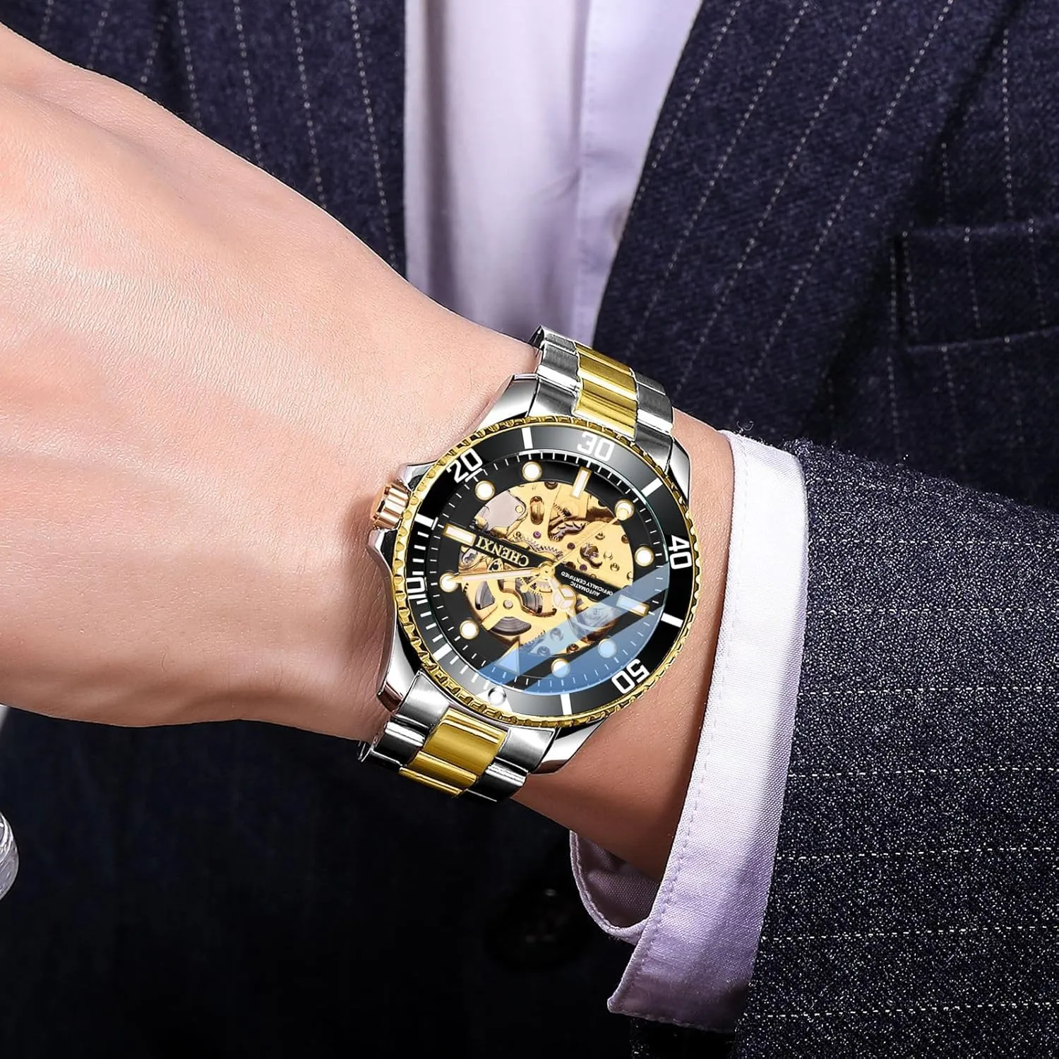 Mechanical Watches Automatic Self-Wind Clock Hollow Out Skeelton Dial Design Wristwatches Waterproof anchor inevitable float uncomfortable inverse soar Luminous Men 