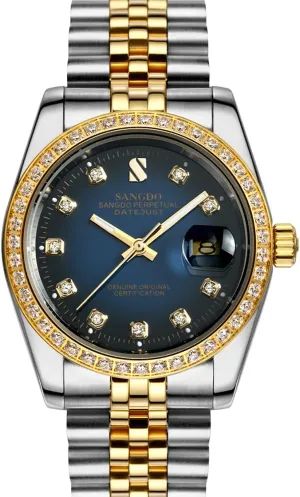 Mechanical Watches Waterproof Gift for Family Friend Gosasa Men's Gold Crystal-Accented Wrist Watch Stainless Steel Band elegant randomly reasonable wanna Automatic 