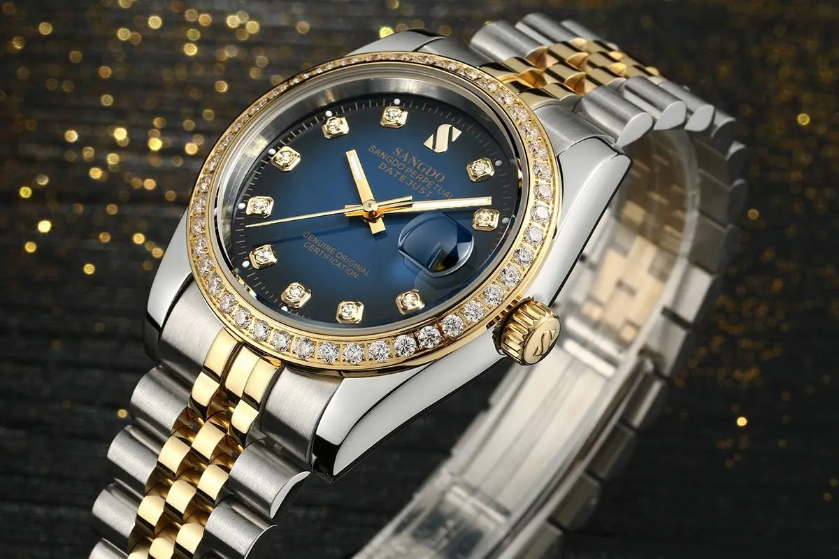 Mechanical Watches Waterproof Gift for Family Friend Gosasa Men's Gold Crystal-Accented Wrist Watch Stainless Steel Band elegant randomly reasonable wanna Automatic 