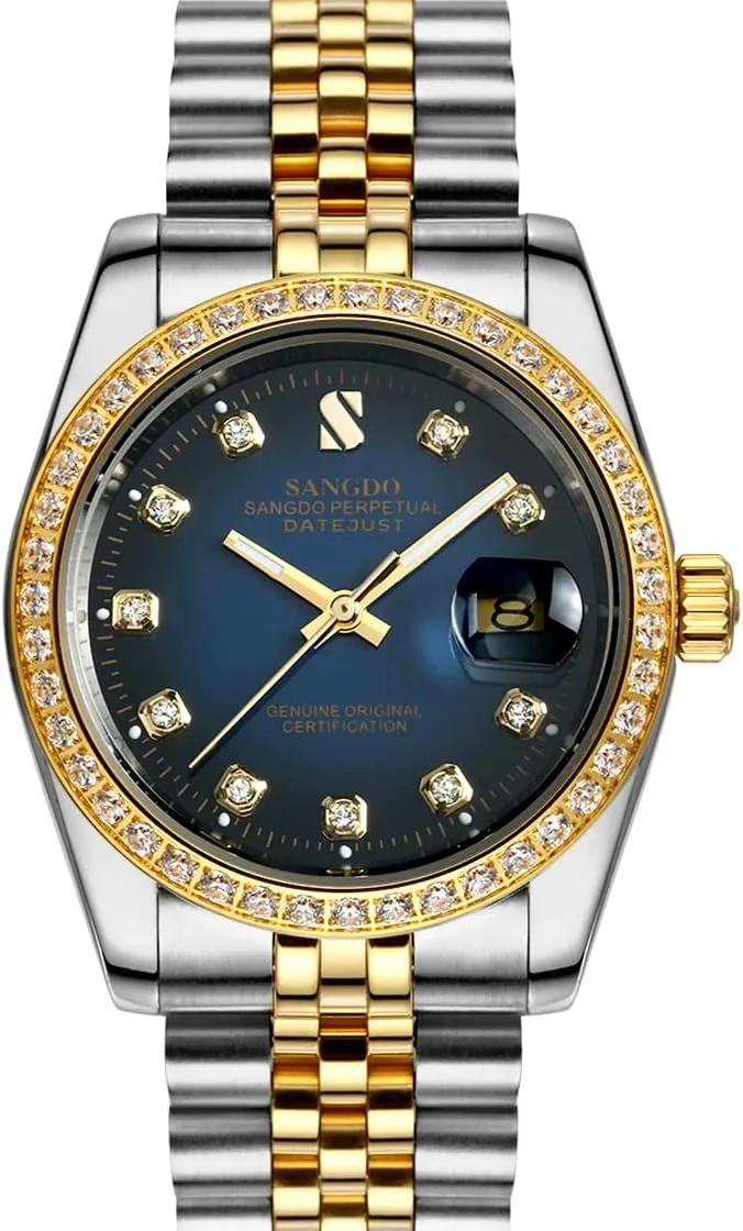 Mechanical Watches Waterproof Gift for Family Friend Gosasa Men's Gold Crystal-Accented Wrist Watch Stainless Steel Band elegant randomly reasonable wanna Automatic 