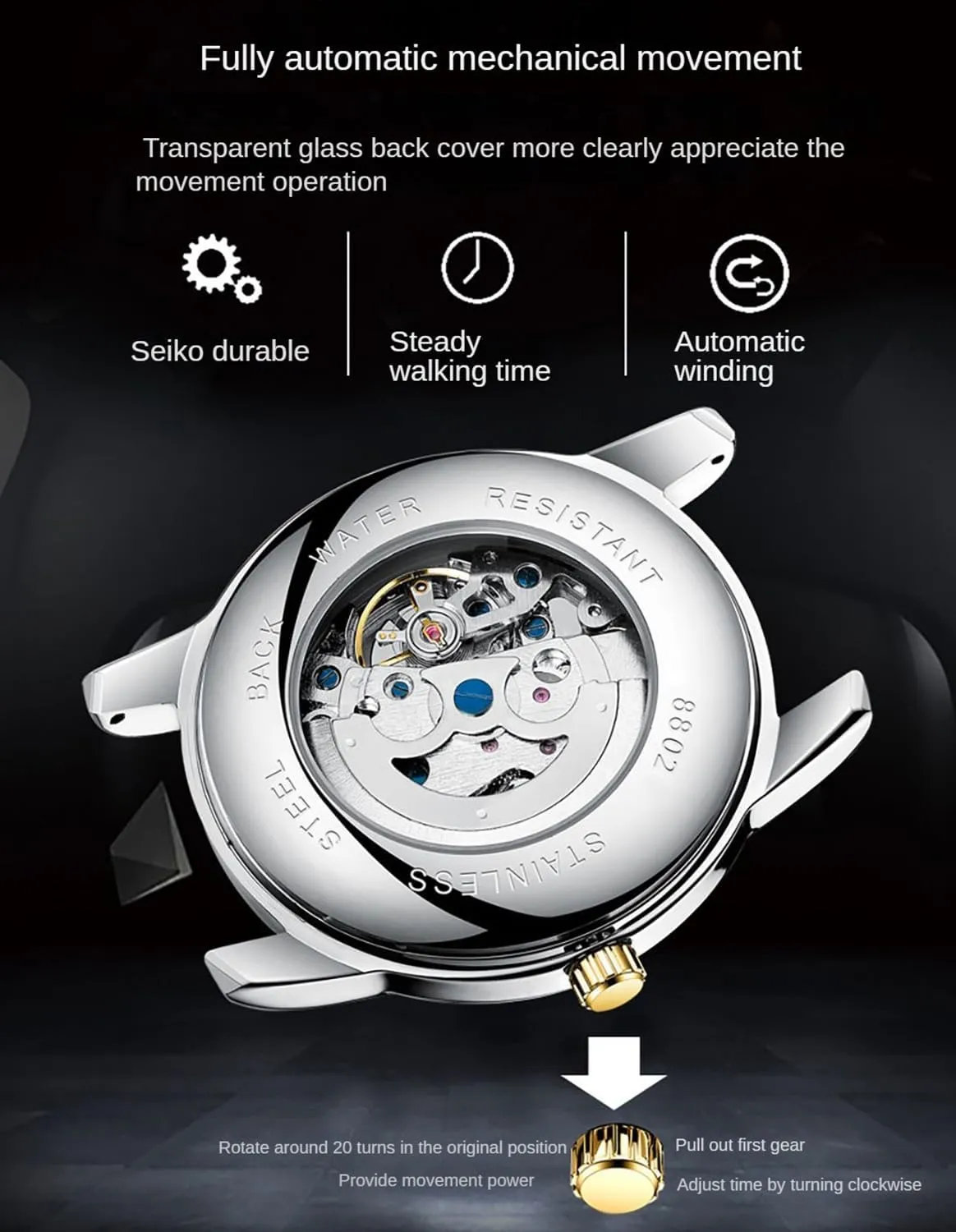 Mechanical Waterproof Hollow Wrist Watches Stainless Steel calotype Luminous Self-Wind Watch BESTKANG Men's Watch Automatic 
