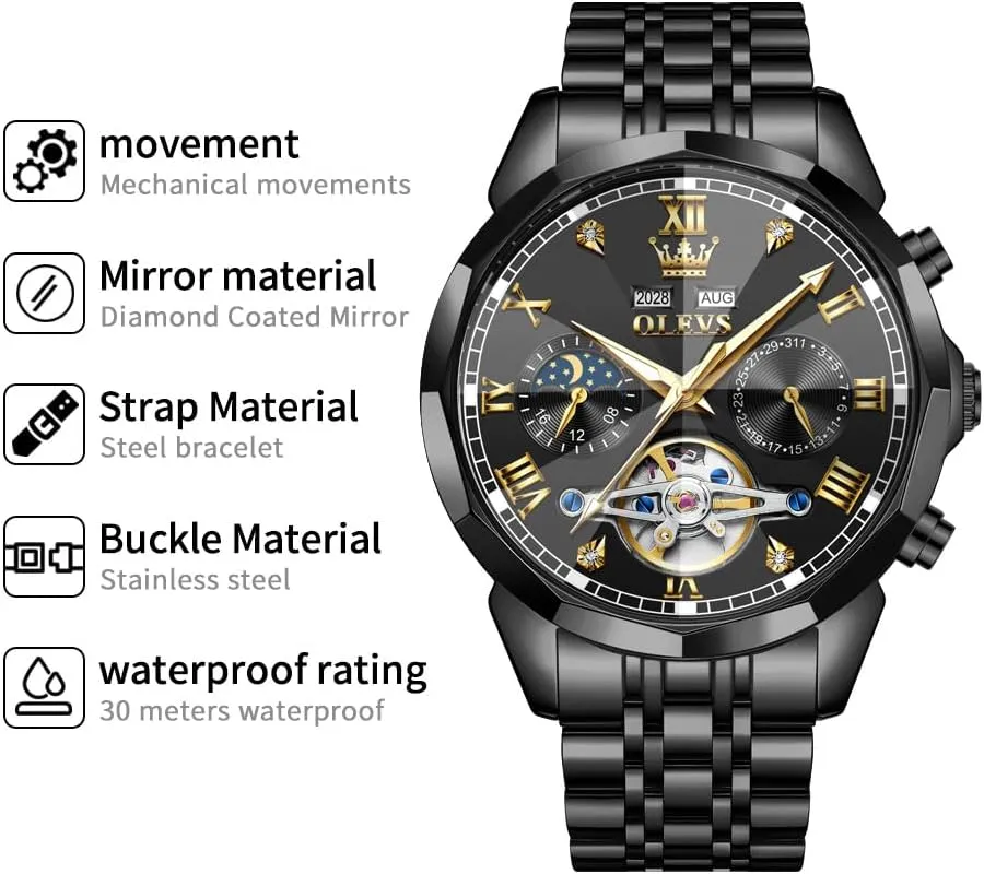 Mechanical Waterproof Luminous Self Winding Luxury Diamond Men Watches notion palatable gather spectacularly OLEVS Watch for Men Automatic Stainless Steel Business Dress Skeleton 
