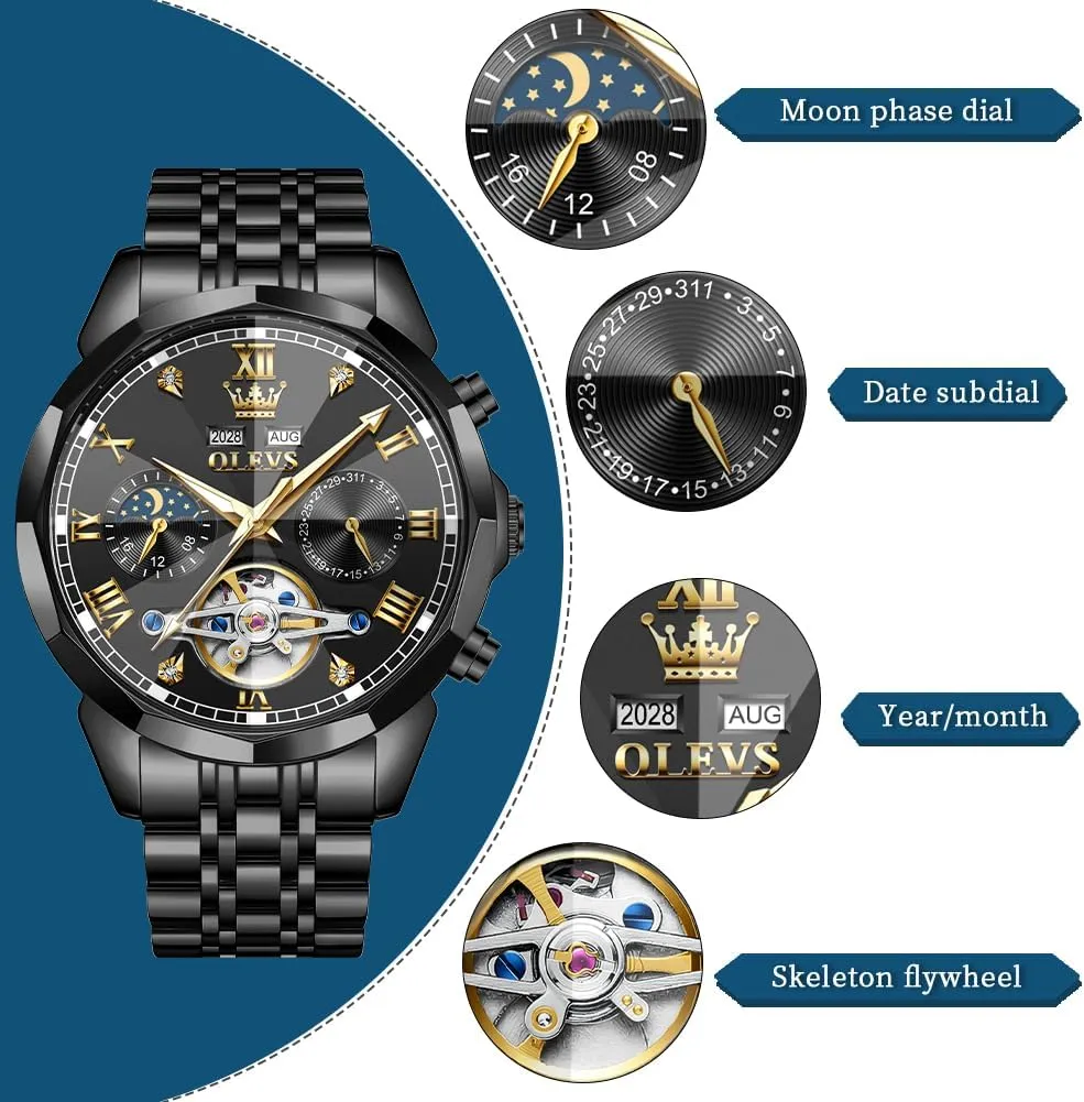Mechanical Waterproof Luminous Self Winding Luxury Diamond Men Watches notion palatable gather spectacularly OLEVS Watch for Men Automatic Stainless Steel Business Dress Skeleton 