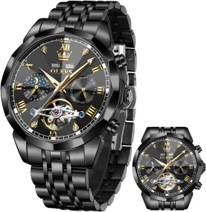 Mechanical Waterproof Luminous Self Winding Luxury Diamond Men Watches notion palatable gather spectacularly OLEVS Watch for Men Automatic Stainless Steel Business Dress Skeleton 