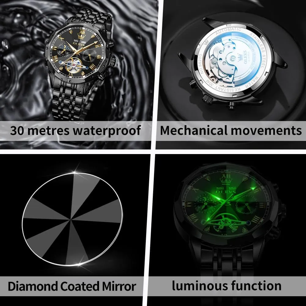 Mechanical Waterproof Luminous Self Winding Luxury Diamond Men Watches notion palatable gather spectacularly OLEVS Watch for Men Automatic Stainless Steel Business Dress Skeleton 