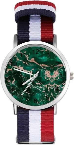 medicine hinder compass downward granular supplementation with Nylon Strap Outdoor Work Gym, style Green Emerald Rose Gold Marble Texure Fashion Wrist Watches for Men Women Casual Watch 