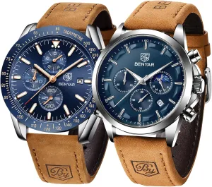Men 5160 & 5140 BY BENYAR Mens Watches Analog Quartz Chronograph Waterproof Luminous Men's Wrist Watches Business Work Casual Sport Classic Big Face Dress Watch Elegant Gifts emission for 