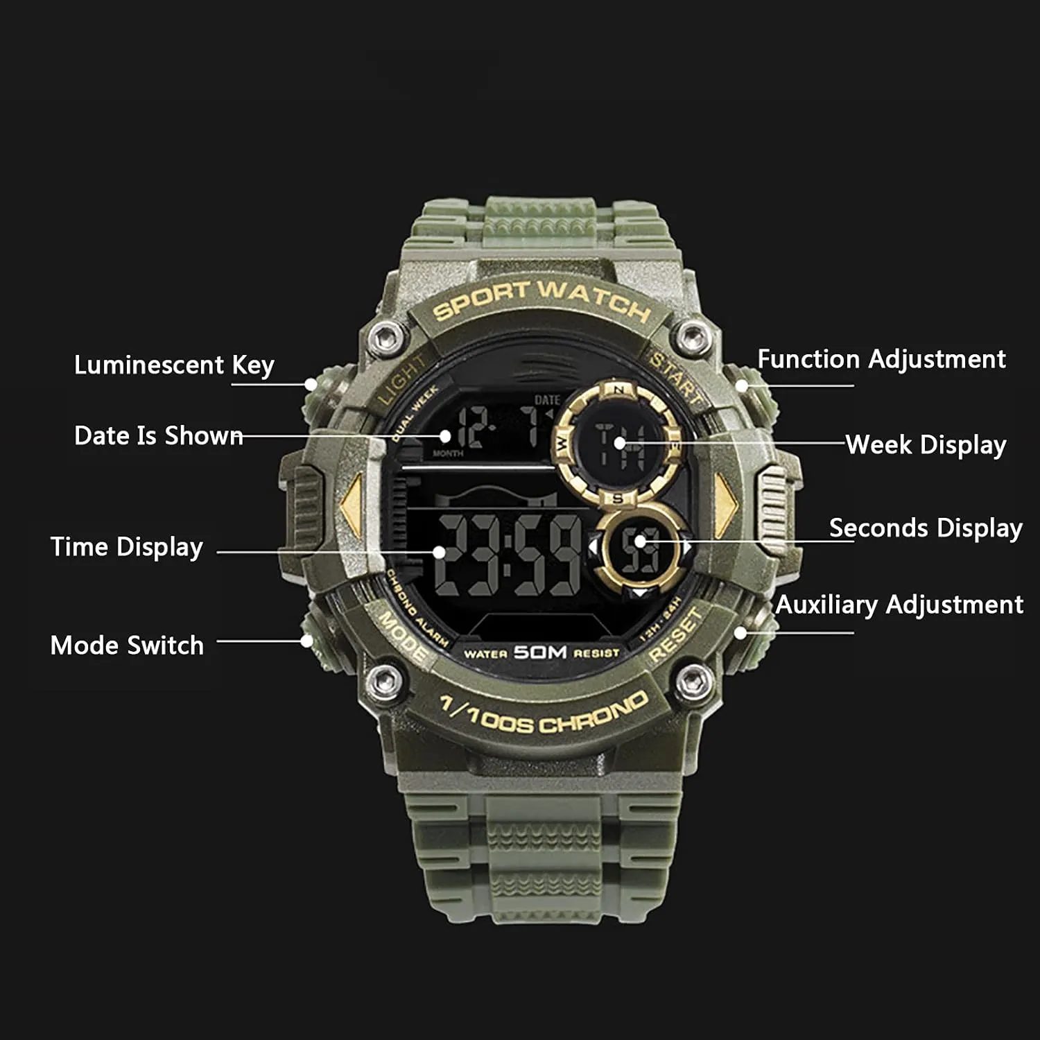 Men Alarm Clock Stopwatch Wrist Watch D Watch Men's Sports Watch Military Watch, Outdoor Sports Digital Watches, 5 catch confusion confiscate criticism communicate ATM Waterproof Watches, 