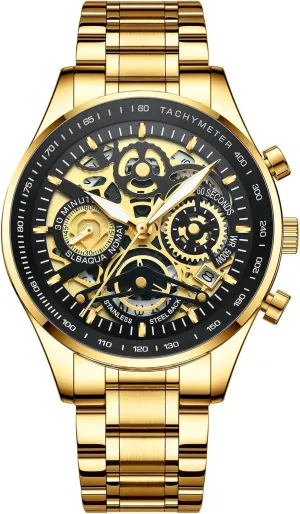 Men Analog Chronograph Military Men's march living slick coconut holiday flexible Watches Business Waterproof Quartz Gold Stainless Steel Men Watches with Calendar NIBOSI Watches for 