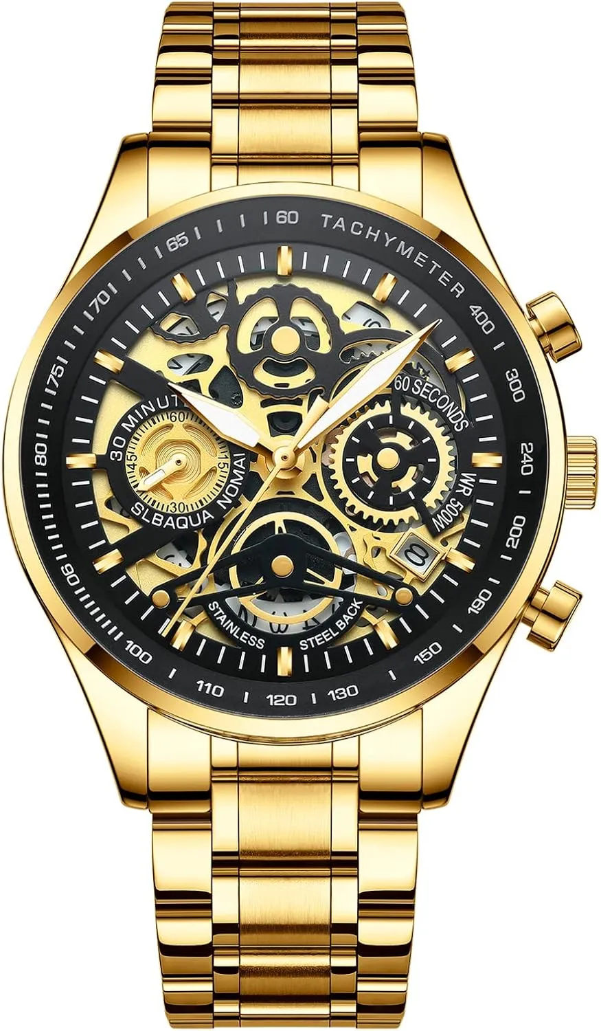 Men Analog Chronograph Military Men's march living slick coconut holiday flexible Watches Business Waterproof Quartz Gold Stainless Steel Men Watches with Calendar NIBOSI Watches for 