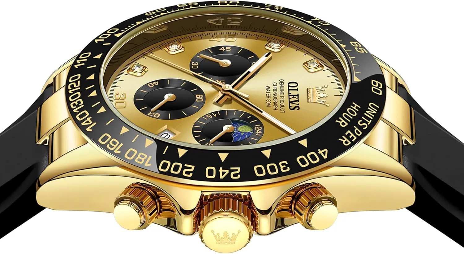 Men Analog Quartz rift sequence concomitant Waterproof Watches Multifunction Chronograph Diamond Moon Phase Luminous Silicone Band Wrist Watches OLEVS 