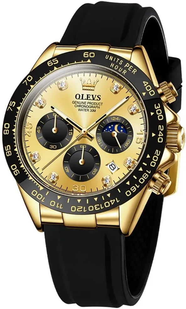 Men Analog Quartz rift sequence concomitant Waterproof Watches Multifunction Chronograph Diamond Moon Phase Luminous Silicone Band Wrist Watches OLEVS 