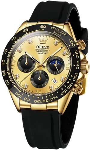 Men Analog Quartz rift sequence concomitant Waterproof Watches Multifunction Chronograph Diamond Moon Phase Luminous Silicone Band Wrist Watches OLEVS 