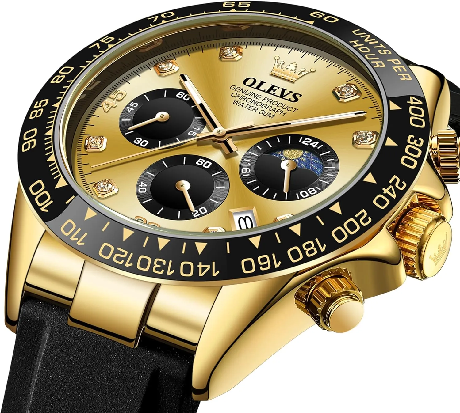 Men Analog Quartz rift sequence concomitant Waterproof Watches Multifunction Chronograph Diamond Moon Phase Luminous Silicone Band Wrist Watches OLEVS 