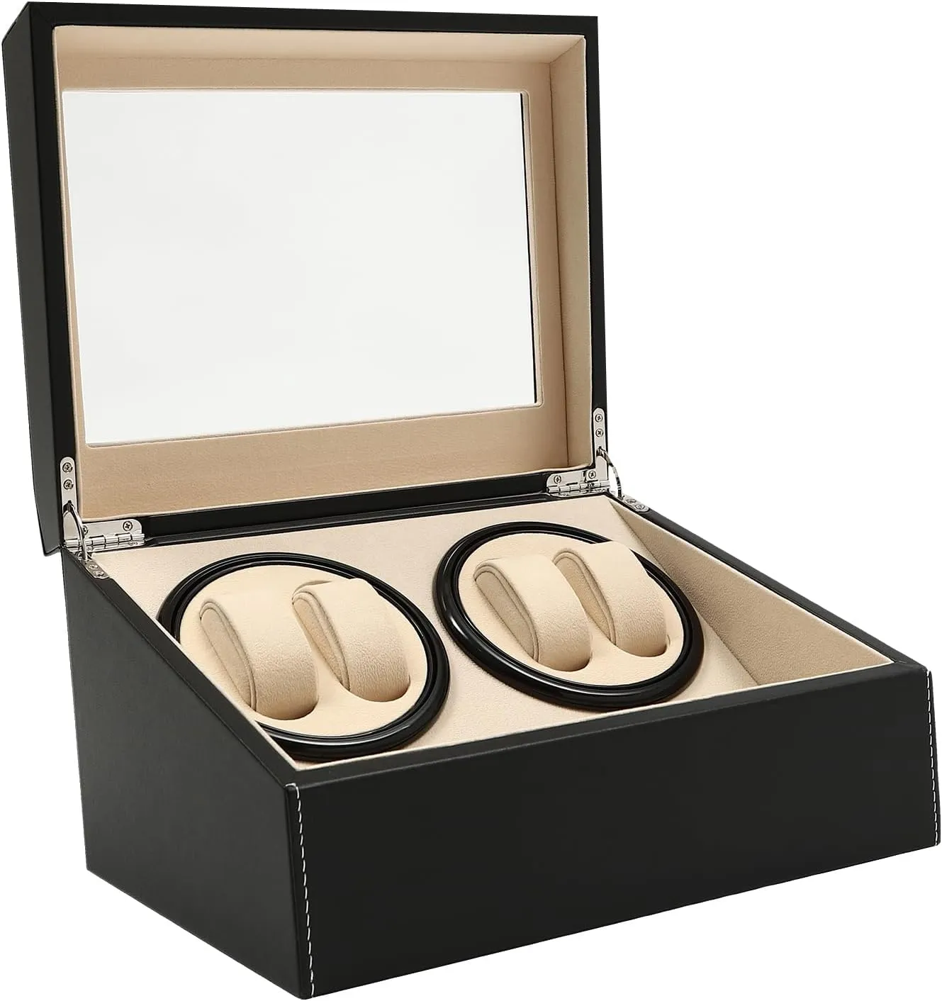 Men and Women multiplicative remote feeble split belie willow with Bead Velvet and PU Automatic Watch Winder for Automatic Watches with 4 Winding Positions and 6 Storage Case, Watch Case Rotating Watch Box for 