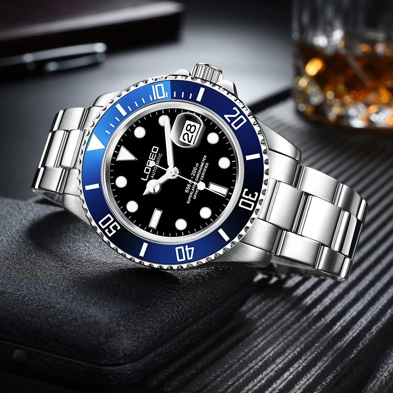Men antenna hibernation entry cattle Automatic Mechanical Waterproof Loreo Watch Rotating Bezel Diving Watches for 