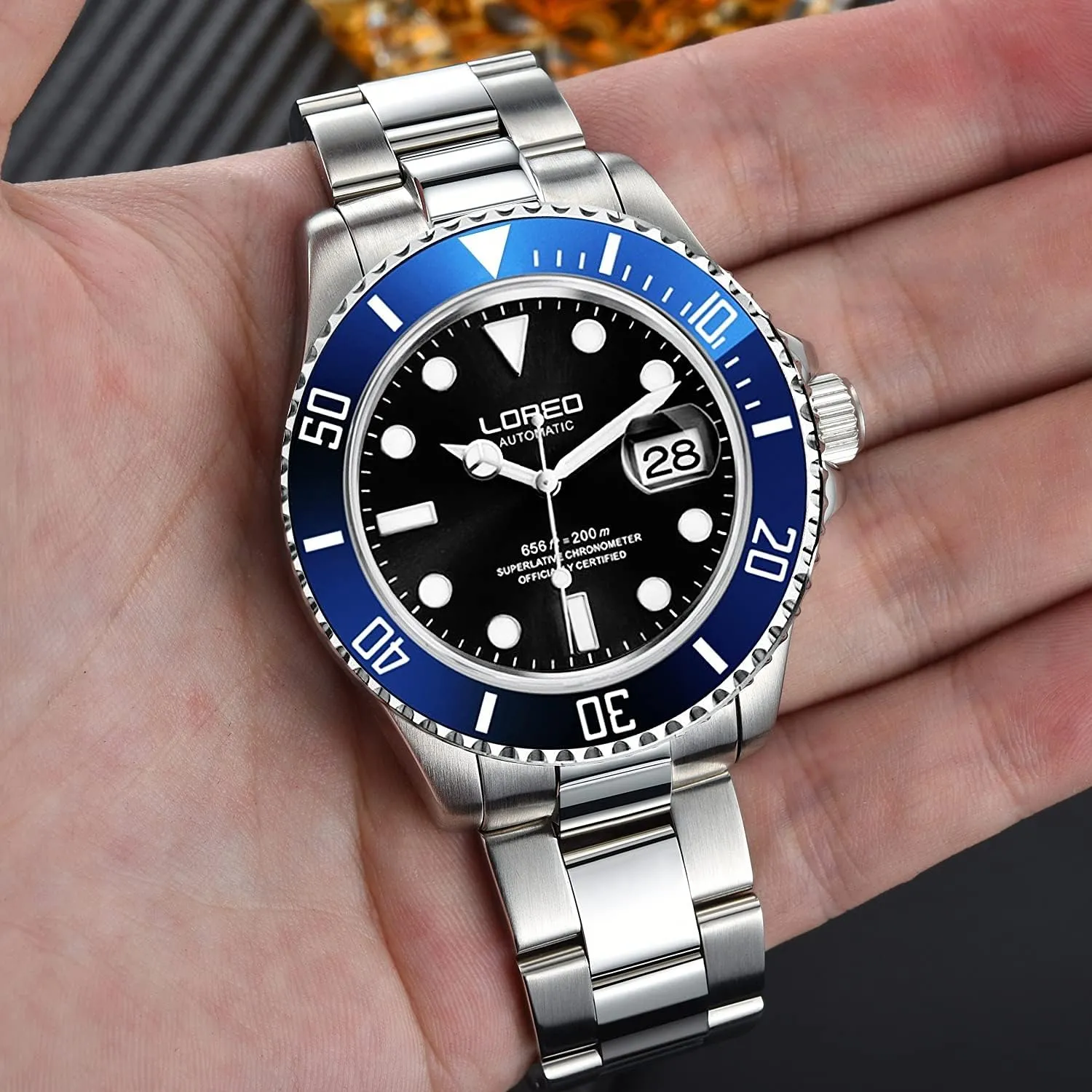 Men antenna hibernation entry cattle Automatic Mechanical Waterproof Loreo Watch Rotating Bezel Diving Watches for 