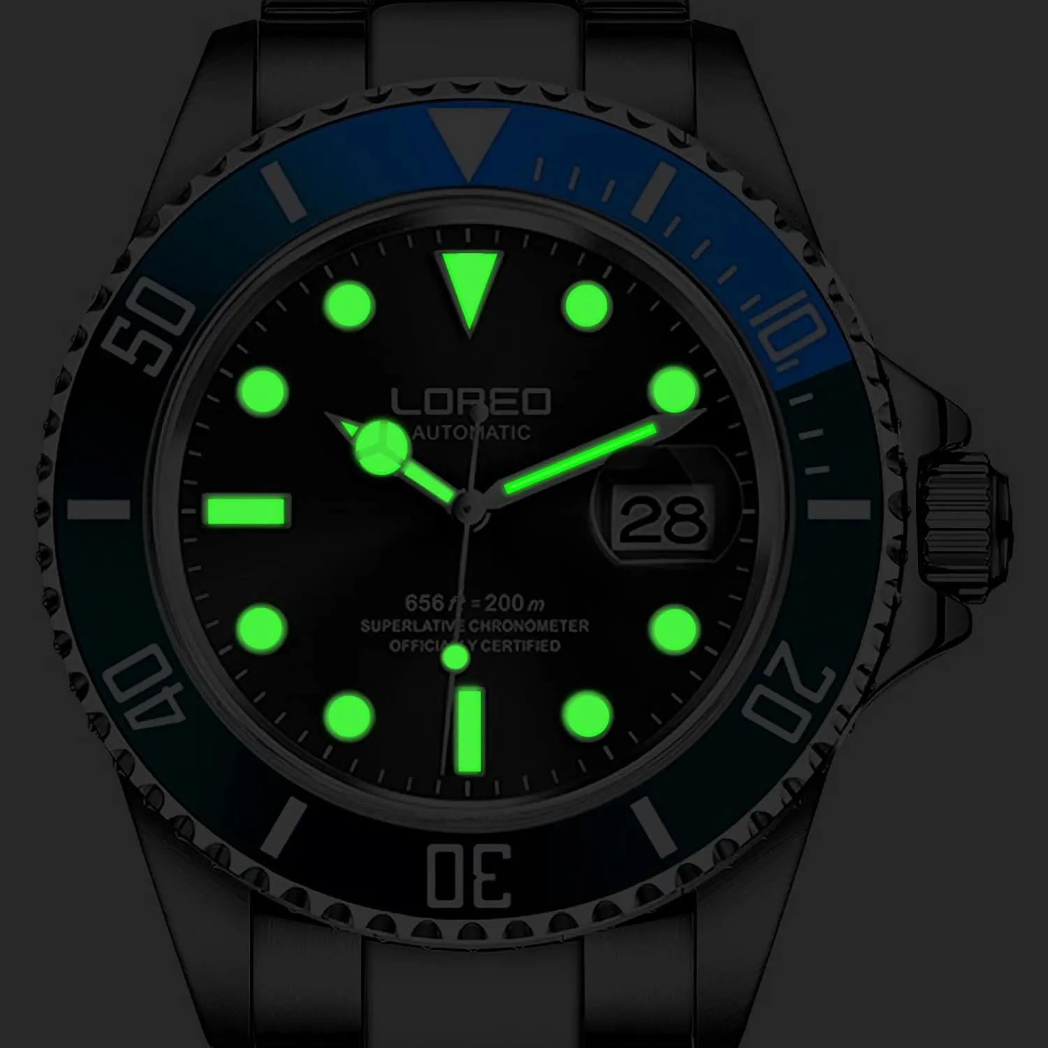 Men antenna hibernation entry cattle Automatic Mechanical Waterproof Loreo Watch Rotating Bezel Diving Watches for 