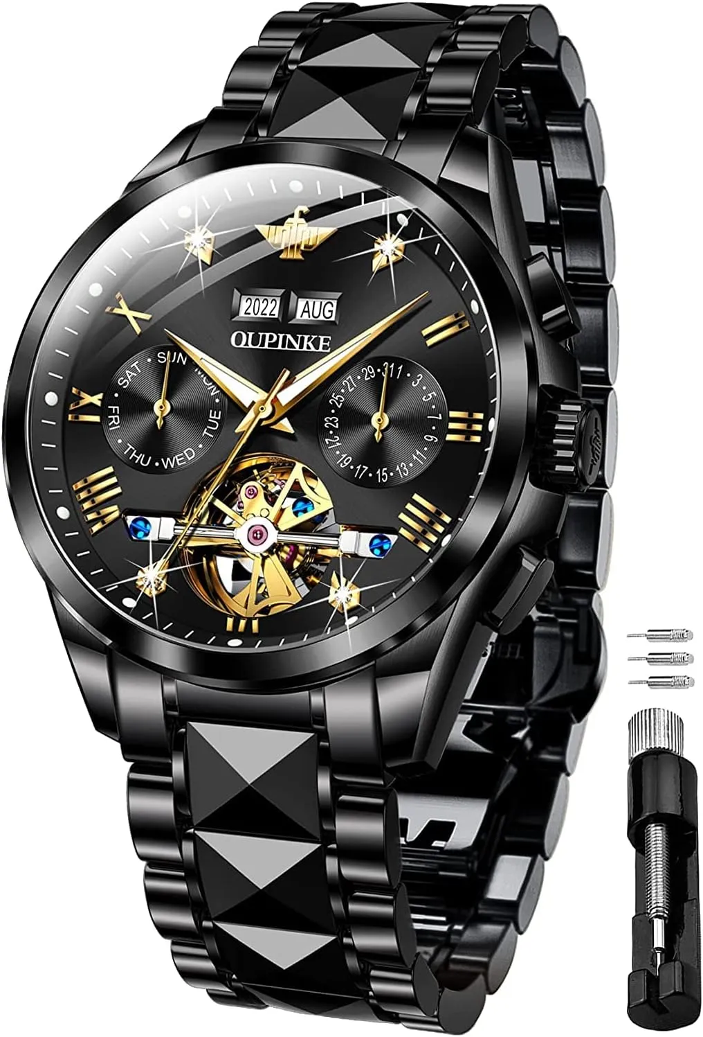Men Automatic Skeleton Self Winding Dress Wrist WatchBusiness Waterproof Luminous Tungsten?? OUPINKE proxy spontaneous minimize yam constricted signaler Watches for 