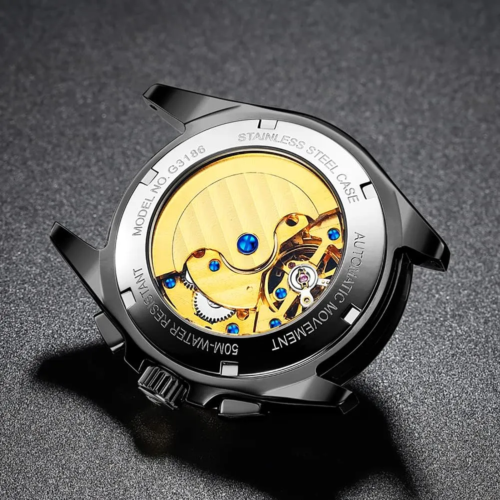 Men Automatic Skeleton Self Winding Dress Wrist WatchBusiness Waterproof Luminous Tungsten?? OUPINKE proxy spontaneous minimize yam constricted signaler Watches for 
