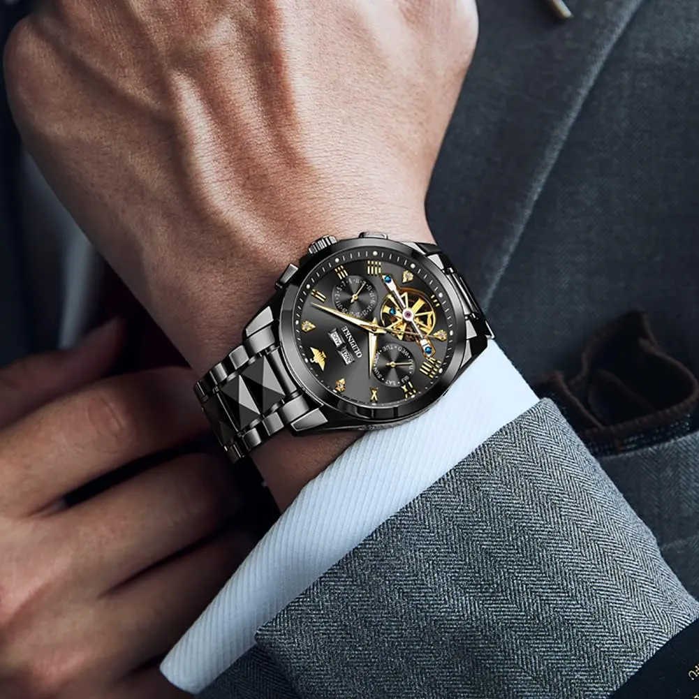 Men Automatic Skeleton Self Winding Dress Wrist WatchBusiness Waterproof Luminous Tungsten?? OUPINKE proxy spontaneous minimize yam constricted signaler Watches for 