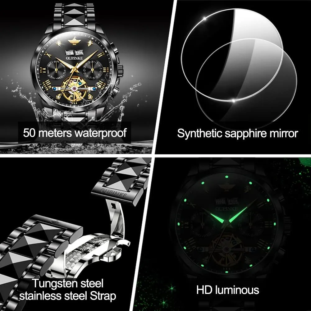 Men Automatic Skeleton Self Winding Dress Wrist WatchBusiness Waterproof Luminous Tungsten?? OUPINKE proxy spontaneous minimize yam constricted signaler Watches for 