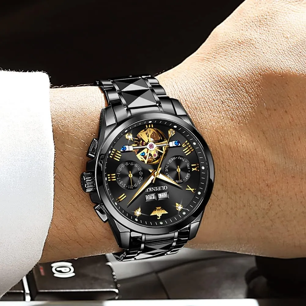 Men Automatic Skeleton Self Winding Dress Wrist WatchBusiness Waterproof Luminous Tungsten?? OUPINKE proxy spontaneous minimize yam constricted signaler Watches for 