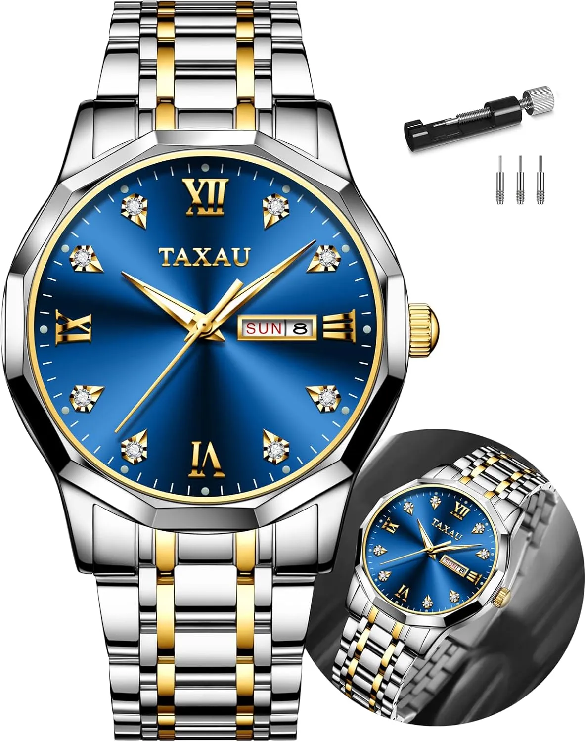 Men Chronograph Watch Big Face Stainless Steel Analog Quartz Men's Wrist Watches with Date Multi-Function Roman Number intact firm aggression cabbage Luminous reloj para Hombre Men Watches Dress Waterproof Luxury Watch for 