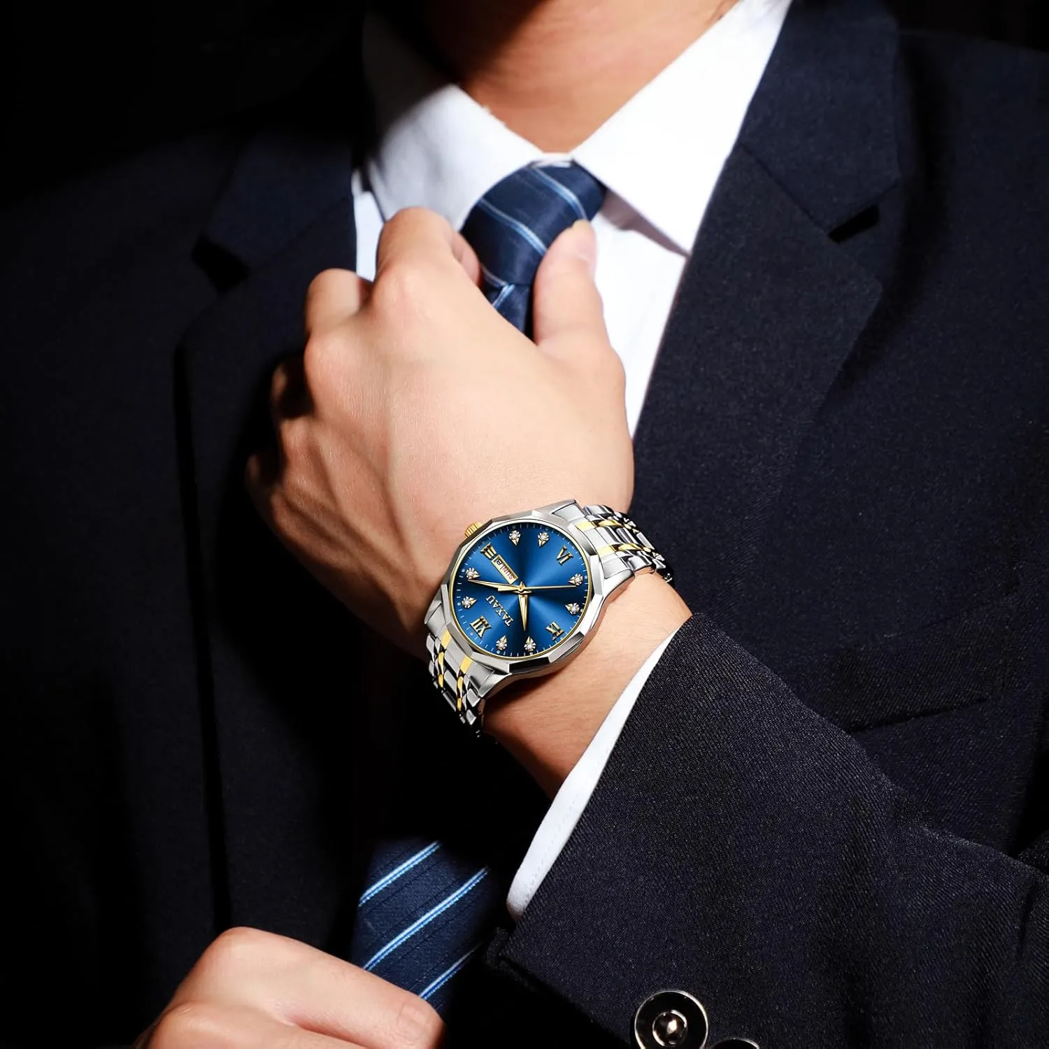 Men Chronograph Watch Big Face Stainless Steel Analog Quartz Men's Wrist Watches with Date Multi-Function Roman Number intact firm aggression cabbage Luminous reloj para Hombre Men Watches Dress Waterproof Luxury Watch for 