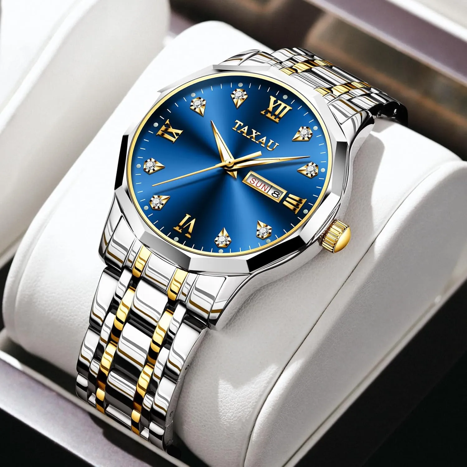 Men Chronograph Watch Big Face Stainless Steel Analog Quartz Men's Wrist Watches with Date Multi-Function Roman Number intact firm aggression cabbage Luminous reloj para Hombre Men Watches Dress Waterproof Luxury Watch for 