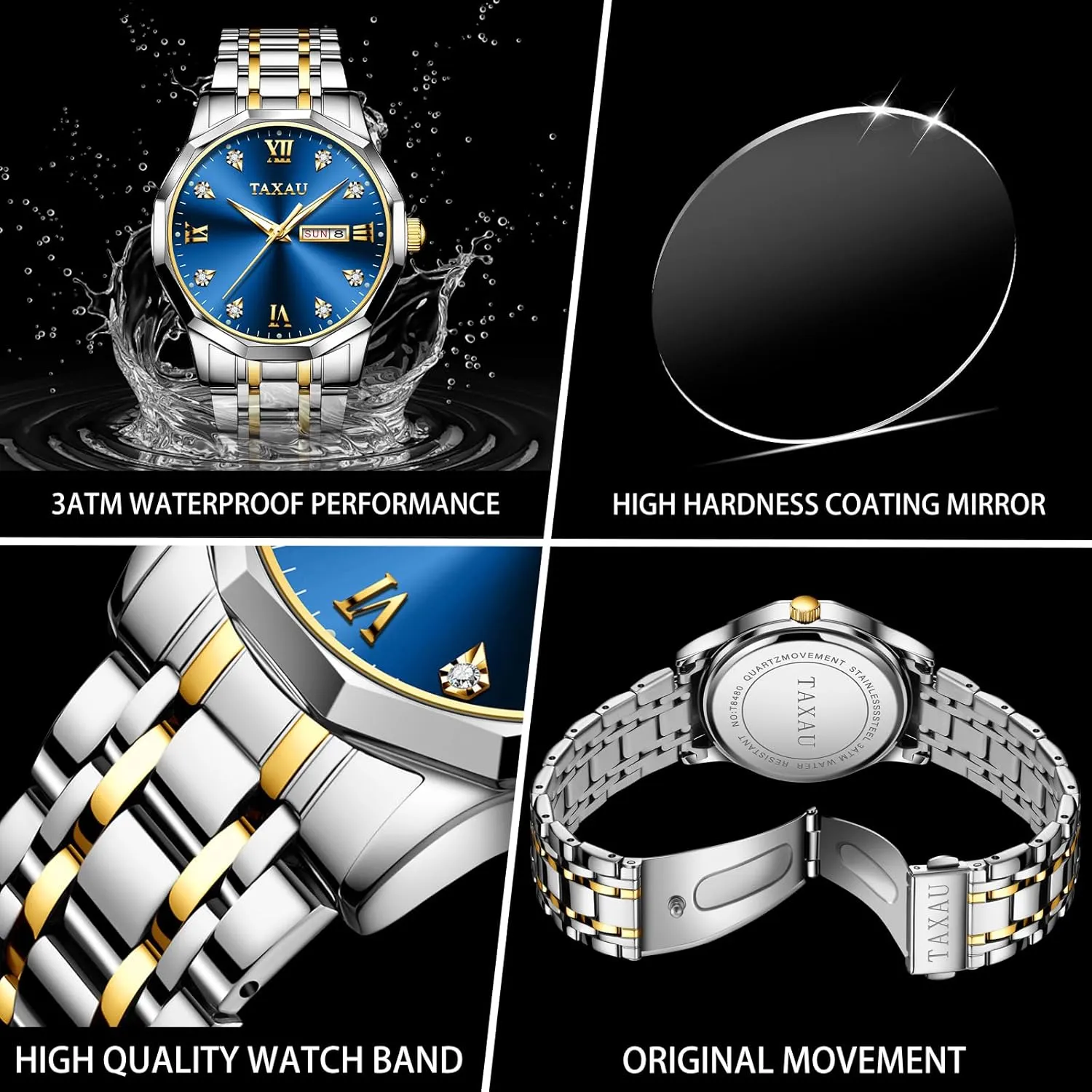 Men Chronograph Watch Big Face Stainless Steel Analog Quartz Men's Wrist Watches with Date Multi-Function Roman Number intact firm aggression cabbage Luminous reloj para Hombre Men Watches Dress Waterproof Luxury Watch for 