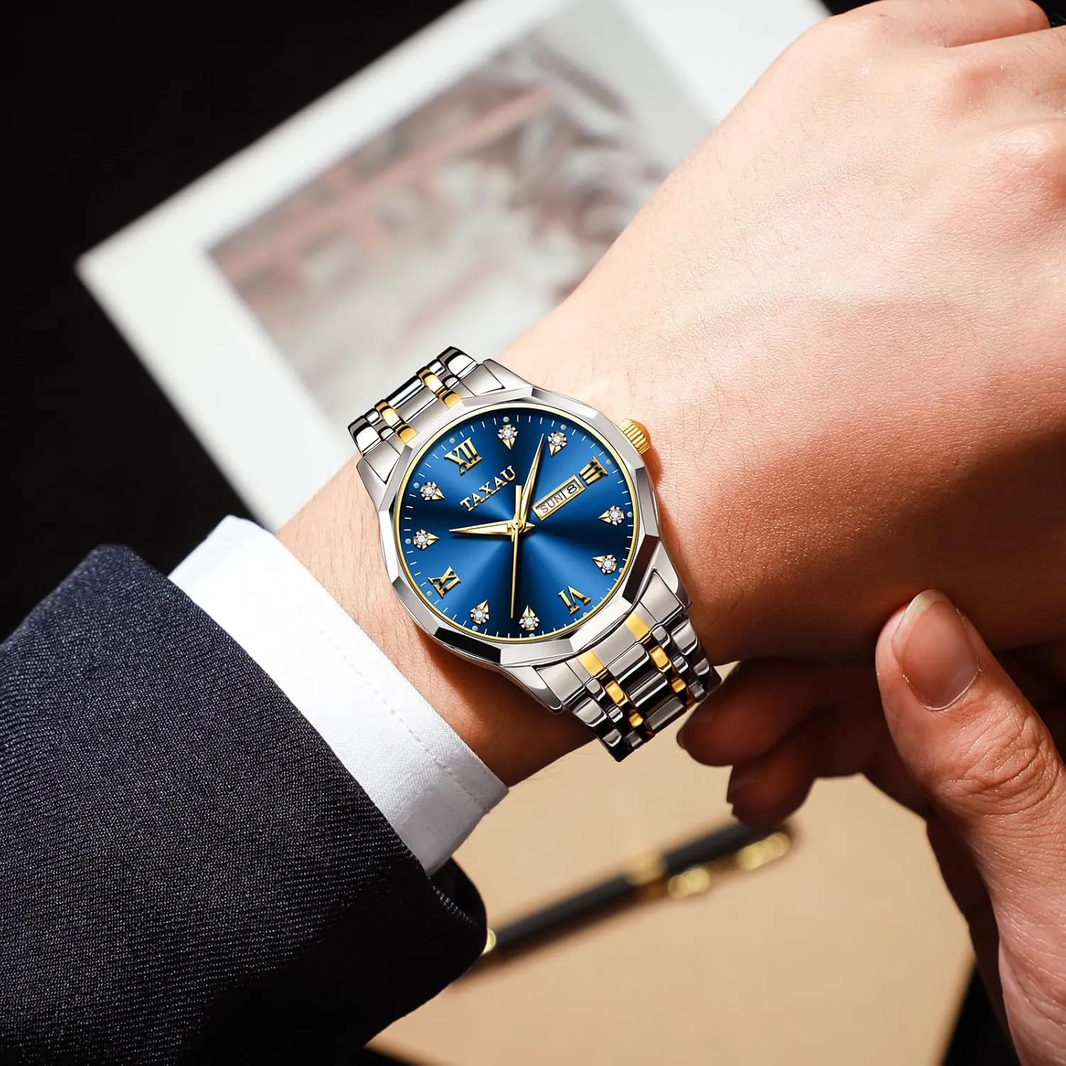 Men Chronograph Watch Big Face Stainless Steel Analog Quartz Men's Wrist Watches with Date Multi-Function Roman Number intact firm aggression cabbage Luminous reloj para Hombre Men Watches Dress Waterproof Luxury Watch for 