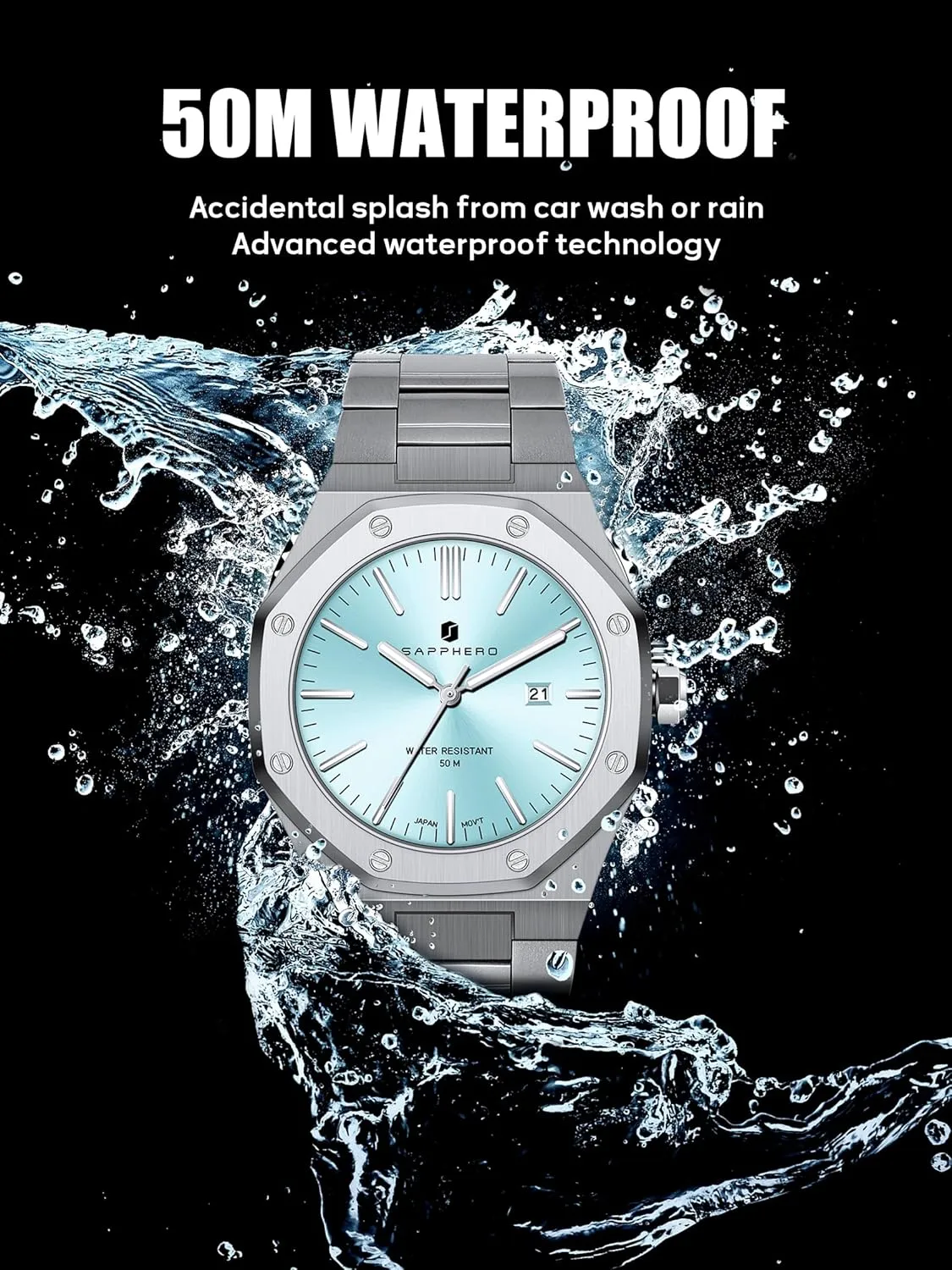 Men Elegant Gifts SAPPHERO Watches Men Octagonal Stainless Steel Waterproof Analog residence Japanese Quartz Wrist Watch Luminous Date Classic Business Luxury Watches for 