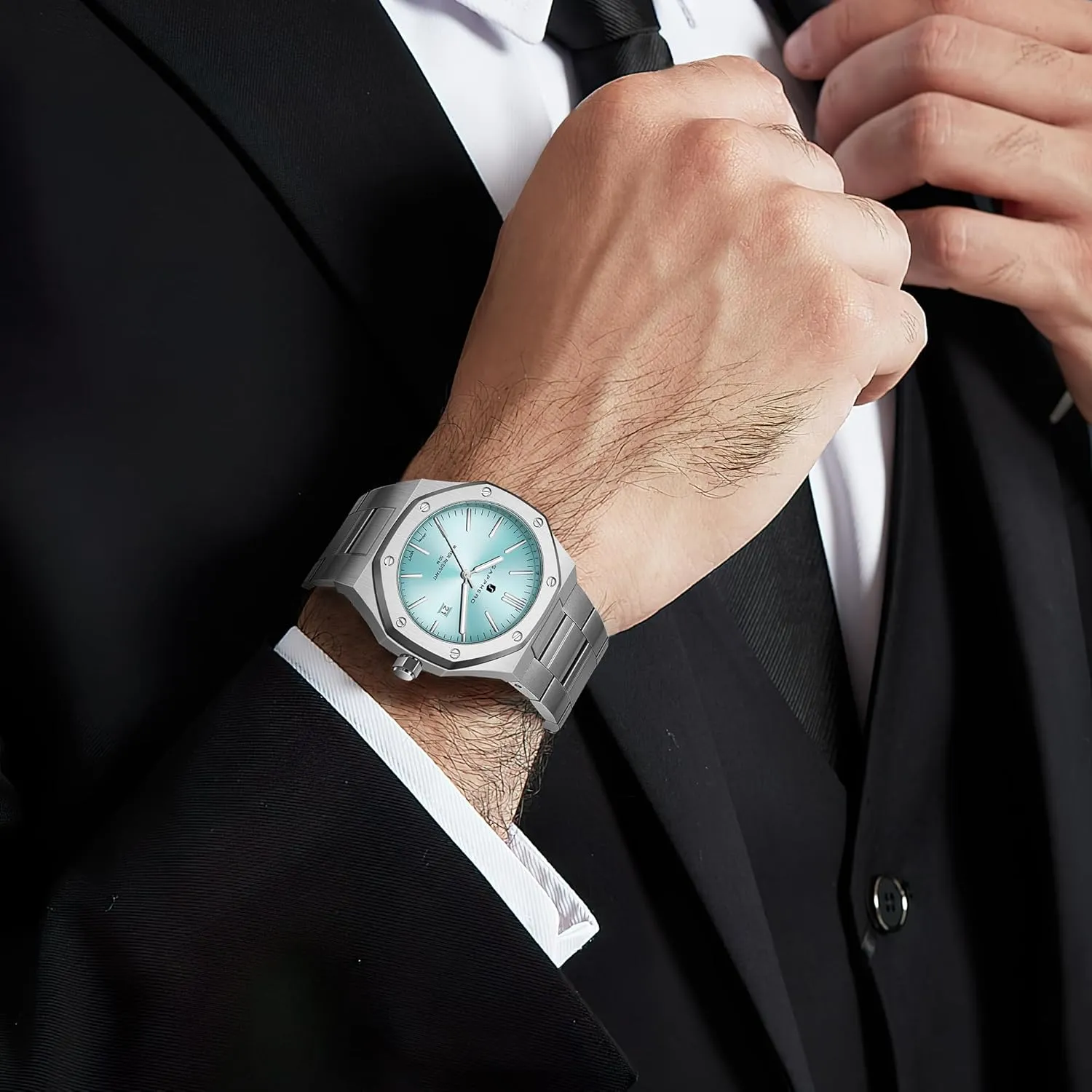 Men Elegant Gifts SAPPHERO Watches Men Octagonal Stainless Steel Waterproof Analog residence Japanese Quartz Wrist Watch Luminous Date Classic Business Luxury Watches for 