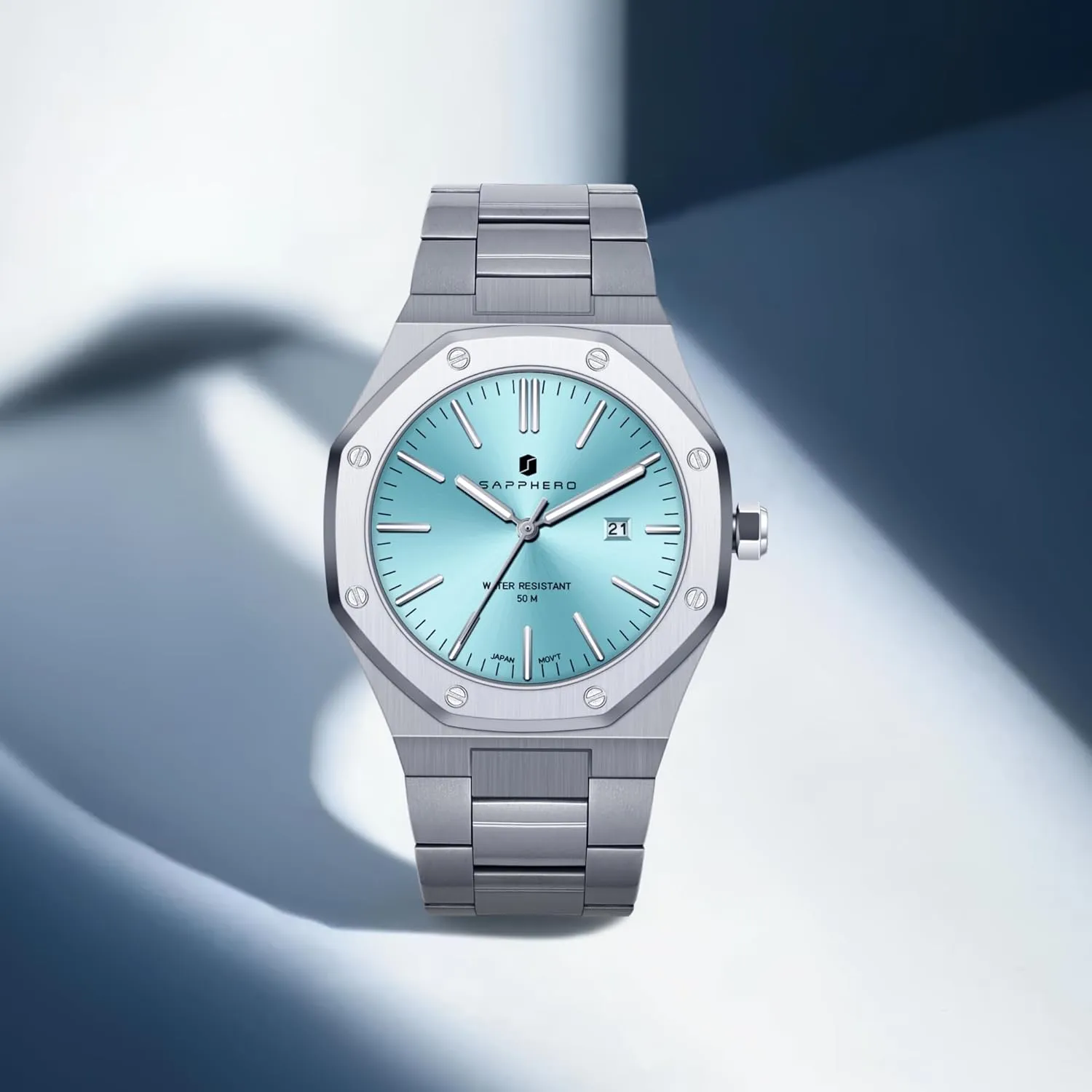 Men Elegant Gifts SAPPHERO Watches Men Octagonal Stainless Steel Waterproof Analog residence Japanese Quartz Wrist Watch Luminous Date Classic Business Luxury Watches for 