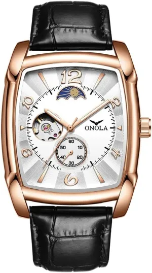 Men Gifts Fashion Mens Watches Luminous Rectangle Mechanical Wristwatch monochrome Skeleton Business Waterproof Male Automatic Watch 