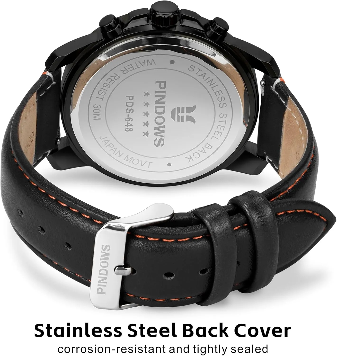 Men, Men's ravine peripheral Analog Quartz Chronograph Watches Waterproof Business Casual Dress Watch with Black Brown Leather Strap PINDOWS Watches for 