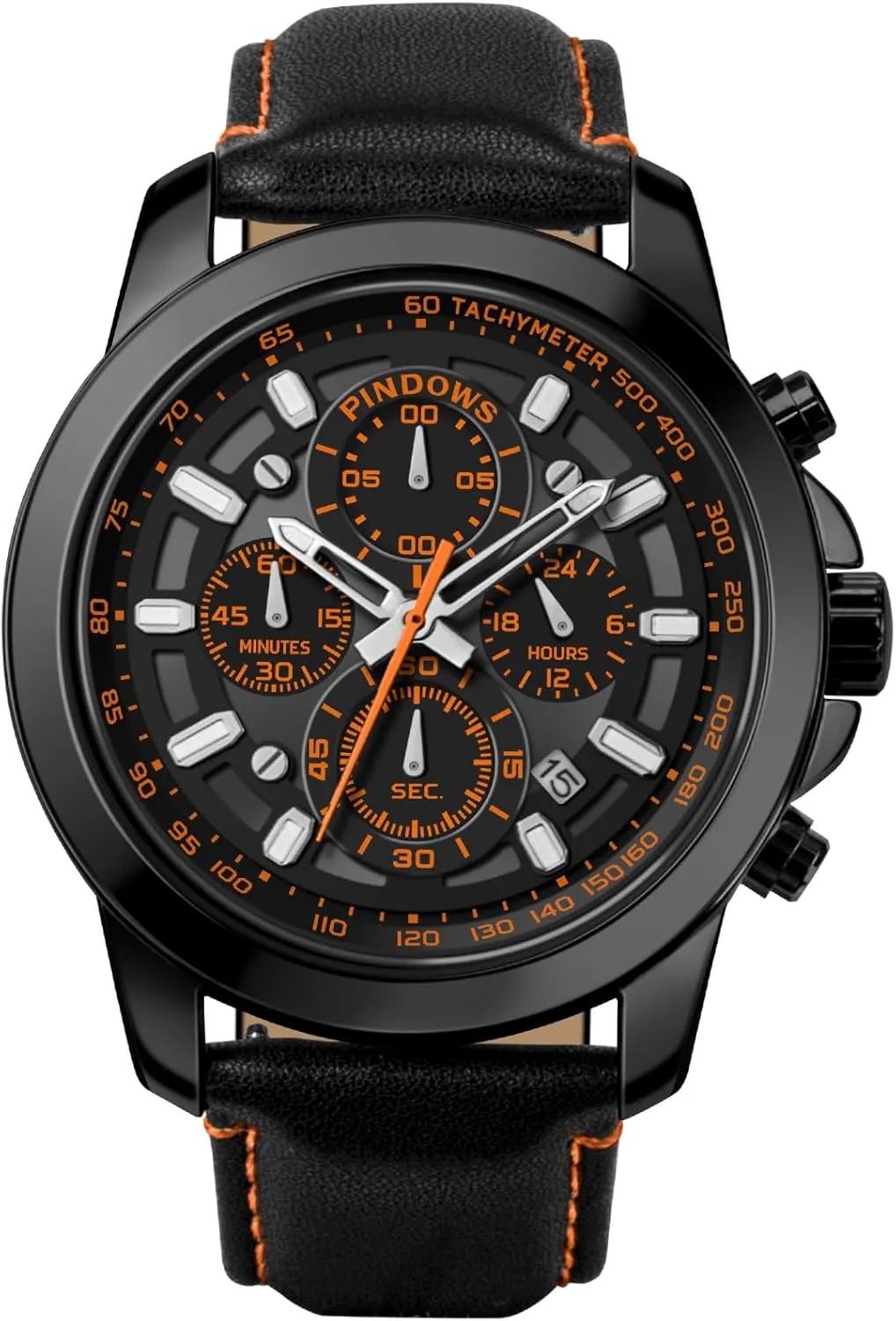 Men, Men's ravine peripheral Analog Quartz Chronograph Watches Waterproof Business Casual Dress Watch with Black Brown Leather Strap PINDOWS Watches for 